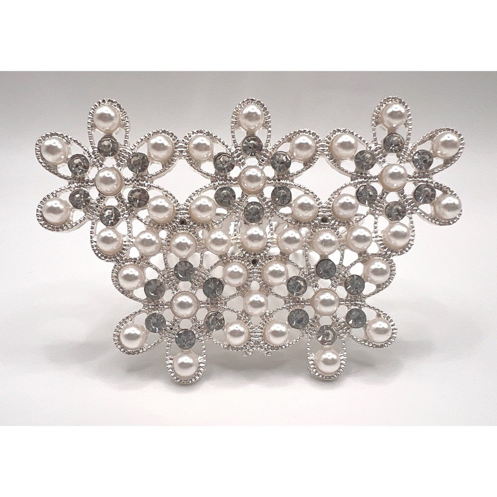 Vintage Pearl Rhinestone Bridal Hair Comb Silver Tone Formal Updo Accessory